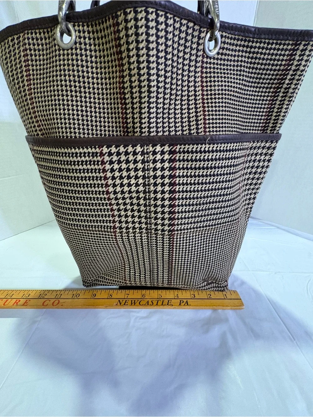 Ralph Lauren Beige and Brown Houndstooth Tote
